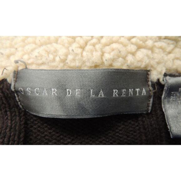 Oscar de la Renta Shearling Collar Wool Zip Cardigan - Size L - Picture 4 of 7